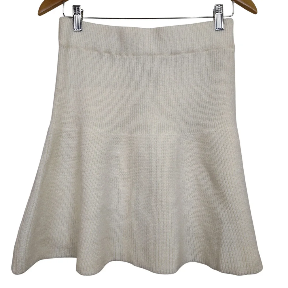 Mable Skirt Womens Large Cream Rib Knit Flare Soft Stretch Fall Preppy - Picture 6 of 13